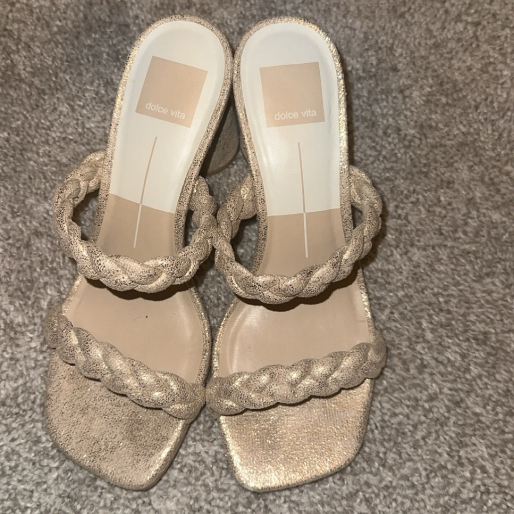 Dolce Vita Gold Braided Sandals With Chunky Heel